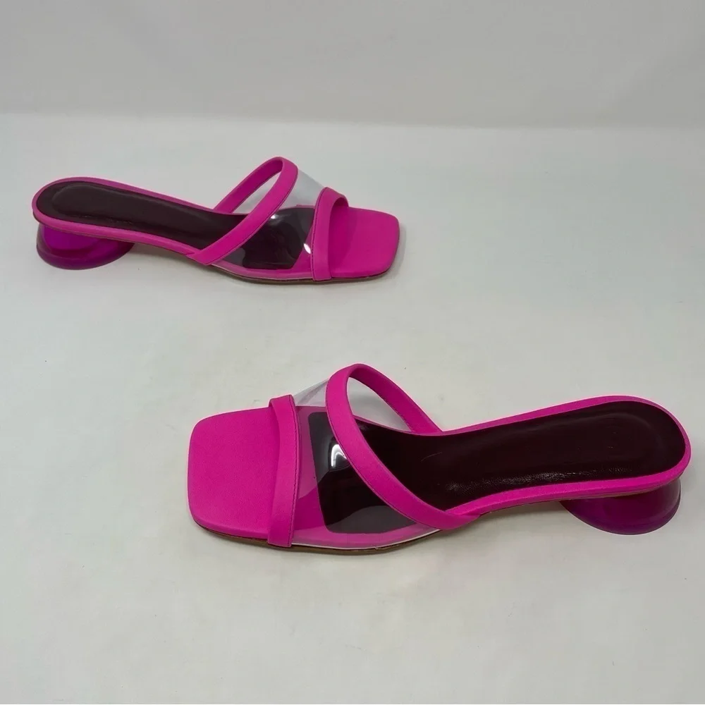NIB Staud Simone Leather Clear Mules Shoes Bougainvillea - Picture 11 of 14